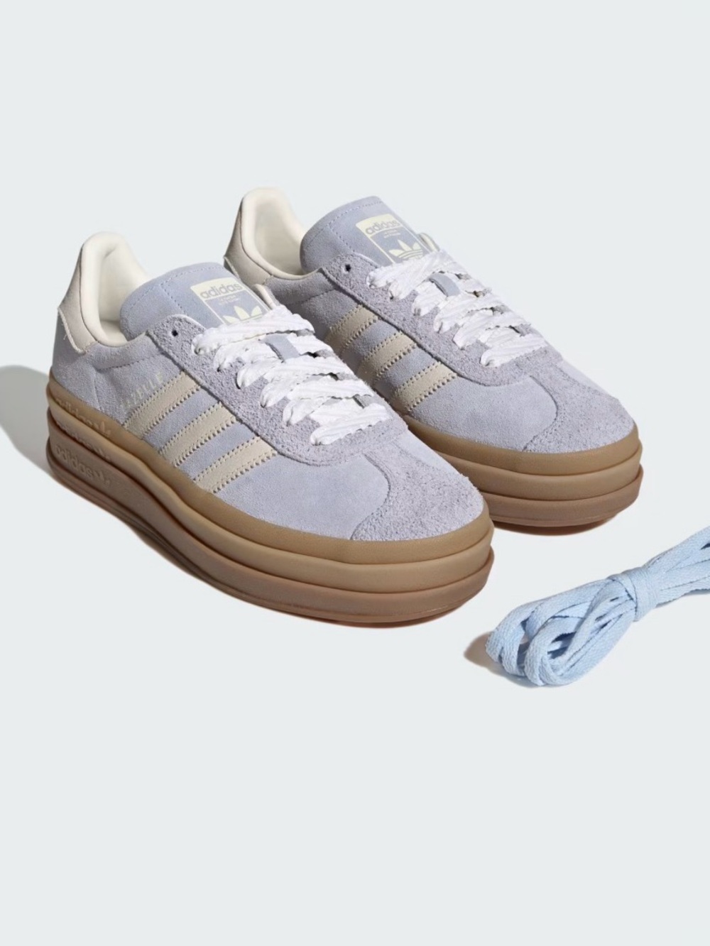 adidas Gazelle Light Blue Suede Platform Sneakers